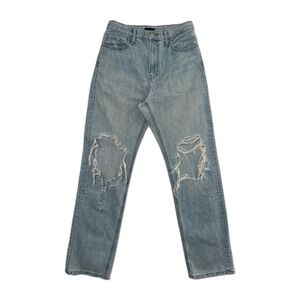 Uniqlo Jeans Size 29x32 High Rise Slim Straight Light Wash Distressed Denim